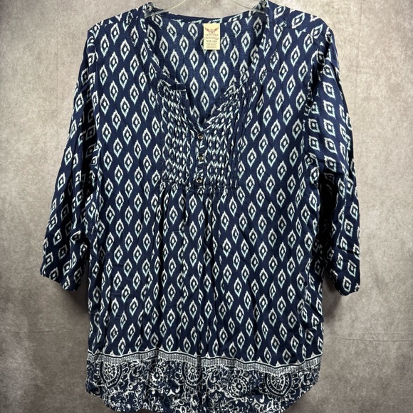 Faded Glory Tops - Faded Glory Women’s Blue White Boho 3/4 Sleeve Blouse.